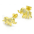 Sterling Silver Stud Earring, Elephant Design, with Micro Pave, Golden Tone