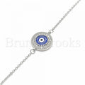 Sterling Silver 03.336.0075.08 Fancy Bracelet, Greek Eye Design, with White Cubic Zirconia, Blue Enamel Finish, Rhodium Tone