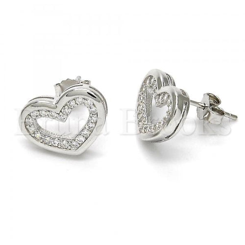 Bruna Brooks Sterling Silver 02.175.0106 Stud Earring, Heart Design, with White Cubic Zirconia, Polished Finish, Rhodium Tone