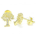 Sterling Silver Stud Earring, Tree Design, with Micro Pave, Rhodium Tone