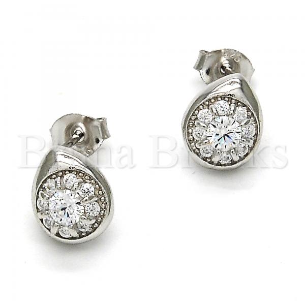 Sterling Silver 02.285.0008 Stud Earring, Teardrop Design, with White Cubic Zirconia, Polished Finish, Rhodium Tone