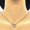 Sterling Silver Fancy Necklace, Heart Design, with Crystal, Rhodium Tone