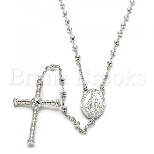 Bruna Brooks Sterling Silver 09.285.0001.28 Thin Rosary, Virgen Maria and Cross Design, Polished Finish, Rhodium Tone