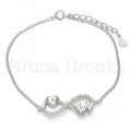 Bruna Brooks Sterling Silver 03.336.0014.07 Fancy Bracelet, Infinite and Heart Design, with White Crystal, Polished Finish, Rhodium Tone