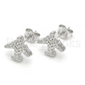 Sterling Silver Stud Earring, with Micro Pave, Rhodium Tone