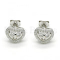 Sterling Silver 02.285.0087 Stud Earring, Heart Design, with White Cubic Zirconia, Polished Finish, Rhodium Tone