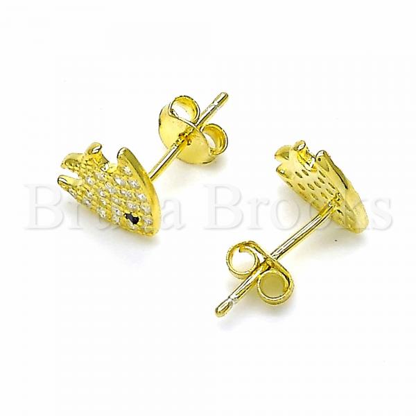 Sterling Silver 02.366.0004.1 Stud Earring, Fish Design, with White and Black Micro Pave, Polished Finish, Golden Tone