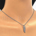 Sterling Silver Fancy Necklace, Leaf Design, with Micro Pave, Rhodium Tone