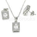 Sterling Silver Earring and Pendant Adult Set, with Cubic Zirconia, Rhodium Tone