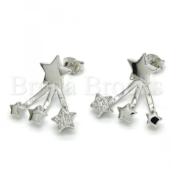 Sterling Silver 02.285.0095 Stud Earring, Star Design, with White Cubic Zirconia, Polished Finish, Rhodium Tone