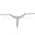 Sterling Silver Fancy Necklace, Angel Design, with Micro Pave, Rhodium Tone