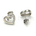 Sterling Silver 02.175.0055 Stud Earring, Heart Design, with White Micro Pave, Polished Finish, Rhodium Tone