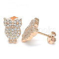 Sterling Silver Stud Earring, Owl Design, with Crystal, Rhodium Tone