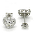 Sterling Silver 02.285.0087 Stud Earring, Heart Design, with White Cubic Zirconia, Polished Finish, Rhodium Tone