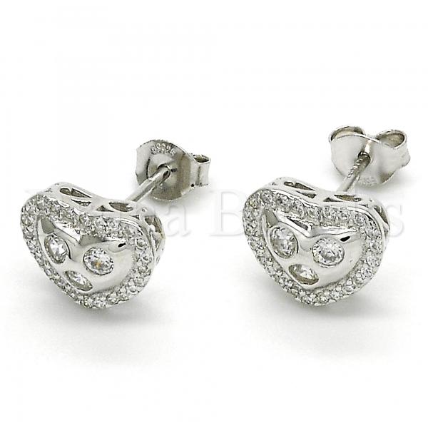 Sterling Silver 02.285.0087 Stud Earring, Heart Design, with White Cubic Zirconia, Polished Finish, Rhodium Tone