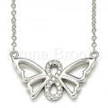 Sterling Silver Fancy Necklace, Butterfly and Infinite Design, with Crystal, Rhodium Tone