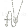 Bruna Brooks Sterling Silver 09.285.0002.28 Thin Rosary, Virgen Maria and Cross Design, Polished Finish, Rhodium Tone