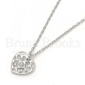 Sterling Silver Fancy Necklace, Heart Design, with Cubic Zirconia, Rhodium Tone