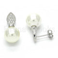 Sterling Silver 02.186.0072 Stud Earring, Teardrop Design, with Ivory Pearl and White Micro Pave, Polished Finish, Rhodium Tone