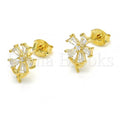 Sterling Silver 02.285.0064 Stud Earring, Flower Design, with White Cubic Zirconia, Polished Finish, Golden Tone