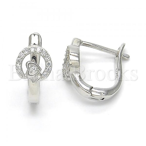 Bruna Brooks Sterling Silver 02.332.0035.12 Huggie Hoop, Heart Design, with White Micro Pave, Polished Finish, Rhodium Tone
