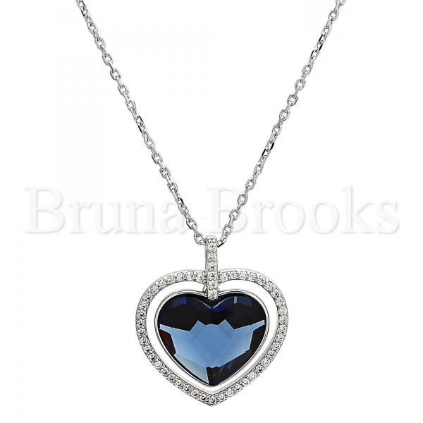 Rhodium Plated Fancy Necklace, Heart Design, with Swarovski Crystals and Micro Pave, Rhodium Tone