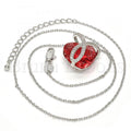 Rhodium Plated 04.239.0002.3.16 Fancy Necklace, Heart Design, with Padparadscha Swarovski Crystals and White Micro Pave, Polished Finish, Rhodium Tone
