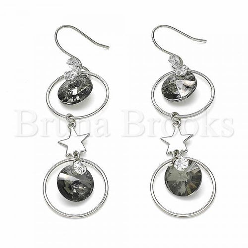 Bruna Brooks Sterling Silver 02.367.0016 Long Earring, Star Design, with Black Diamond and White Cubic Zirconia, Polished Finish, Rhodium Tone