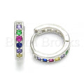 Sterling Silver 02.332.0053.12 Huggie Hoop, with Multicolor Cubic Zirconia, Polished Finish, Rhodium Tone
