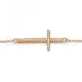 Sterling Silver Fancy Necklace, Cross Design, with Crystal, Rose Gold Tone