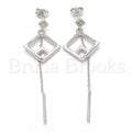 Bruna Brooks Sterling Silver 02.186.0086 Long Earring, with White Micro Pave, Polished Finish, Rhodium Tone