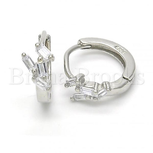 Bruna Brooks Sterling Silver 02.175.0155.15 Huggie Hoop, with White Cubic Zirconia, Polished Finish, Rhodium Tone