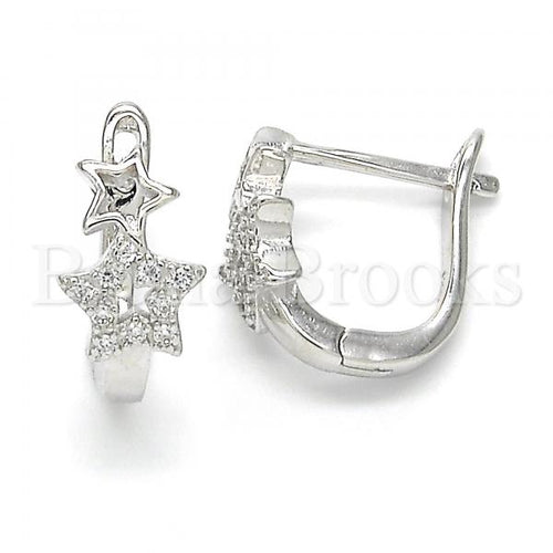Bruna Brooks Sterling Silver 02.332.0036.12 Huggie Hoop, Star Design, with White Micro Pave, Polished Finish, Rhodium Tone