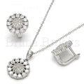 Sterling Silver 10.175.0045 Earring and Pendant Adult Set, with White Cubic Zirconia, Polished Finish, Rhodium Tone