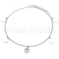 Bruna Brooks Sterling Silver 03.336.0049.10 Charm Anklet , with White Cubic Zirconia, Polished Finish, Rhodium Tone