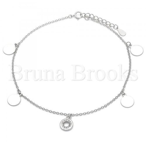 Bruna Brooks Sterling Silver 03.336.0049.10 Charm Anklet , with White Cubic Zirconia, Polished Finish, Rhodium Tone