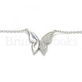 Sterling Silver Fancy Necklace, Butterfly Design, with Crystal, Rhodium Tone