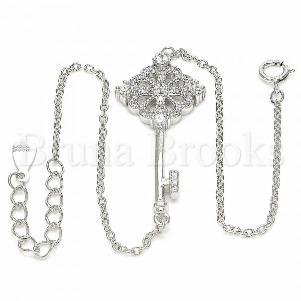 Sterling Silver 03.336.0076.08 Fancy Bracelet, key Design, with White Cubic Zirconia, Polished Finish, Rhodium Tone