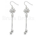 Bruna Brooks Sterling Silver 02.183.0025 Long Earring, Flower Design, with White Cubic Zirconia, Polished Finish, Rhodium Tone