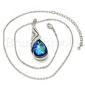 Rhodium Plated Fancy Necklace, Teardrop and Rolo Design, with Swarovski Crystals, Rhodium Tone