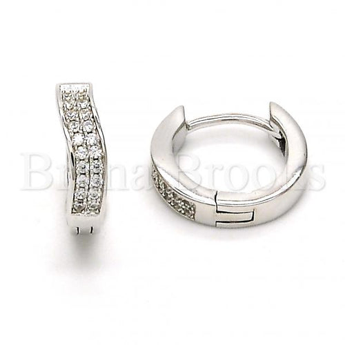 Bruna Brooks Sterling Silver 02.291.0002.15 Huggie Hoop, with White Crystal, Polished Finish, Rhodium Tone