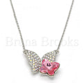 Rhodium Plated Fancy Necklace, Butterfly Design, with Swarovski Crystals, Rhodium Tone