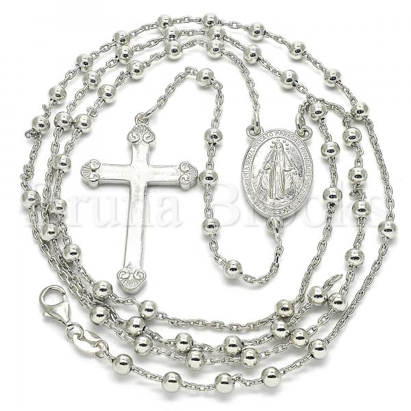 Sterling Silver 09.285.0005.28 Thin Rosary, Virgen Maria and Cross Design, Polished Finish, Rhodium Tone