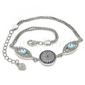 Sterling Silver 03.286.0026.07 Fancy Bracelet, Greek Eye Design, with Sapphire Blue and White Cubic Zirconia, Turquoise Enamel Finish, Rhodium Tone