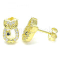 Sterling Silver Stud Earring, Owl Design, with Crystal, Rhodium Tone