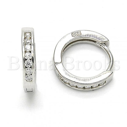 Bruna Brooks Sterling Silver 02.186.0041.15 Huggie Hoop, with White Cubic Zirconia, Polished Finish, Rhodium Tone