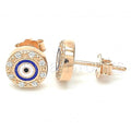 Sterling Silver Stud Earring, Greek Eye Design, with Micro Pave, Rhodium Tone