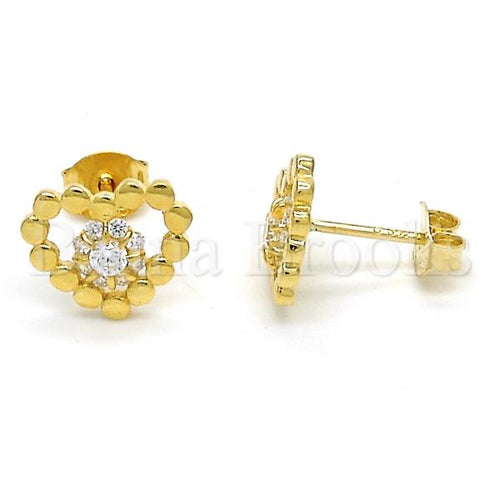 Bruna Brooks Sterling Silver 02.285.0057 Stud Earring, Heart and Flower Design, with White Cubic Zirconia, Polished Finish, Golden Tone