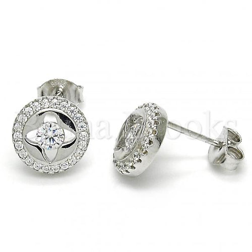 Bruna Brooks Sterling Silver 02.285.0090 Stud Earring, with White Cubic Zirconia and White Crystal, Polished Finish, Rhodium Tone