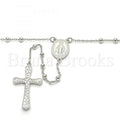 Sterling Silver 09.285.0003.28 Thin Rosary, Virgen Maria and Cross Design, Polished Finish, Rhodium Tone